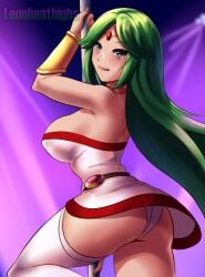 1girls armwear ass big_breasts breasts choker clothing dress female female_only forehead_jewel goddess green_hair hair kid_icarus kid_icarus_uprising legwear leonart long_hair mature mature_female mature_woman neckwear palutena panties pantyshot pole pole_dancing sideboob solo solo_female stripper stripper_pole thighhighs thighs white_dress white_panties white_thighhighs