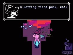 accurate_art_style animated annoypixel anthro blue_body breasts clothes_on_floor deltarune hair_between_eyes human human_on_anthro kris_(deltarune) muscles muscular muscular_female muscular_male penis pink_body pixel_animation pussy sprite sprite_animation susie_(deltarune) tree watermark