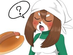 blush brown_fur brown_hair canine censored closed_eyes denbukuro female food food_penetration fur hair hot_dog kemono mammal open_mouth penis penis_hot_dog