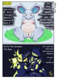 2025 3_toes 3girls after_vaginal anthro anus areolae breasts clawed_toes cum cum_in_pussy cum_inside dialogue electricity english_text female female_only generation_1_pokemon hi_res ivysaur looking_at_viewer menacing michi_plaga nidorina nintendo nipples pikachu pokemon pokemon_(species) pussy red_eyes shaded sitting text