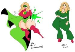 2girls blonde-haired_female blonde_female blonde_hair civilian_clothes digital_drawing_(artwork) digital_media_(artwork) fair-skinned_female_body fair_skin fair_skinned_female green_lantern_(series) green_lantern_corps green_lantern_ring hourglass_figure hourglass_figured_female jpg lantern_ring name_in_text original original_character pottorara same_character slim_waist superhero superhero_costume superheroine twitter_link voluptuous voluptuous_body voluptuous_female wasp_waist white_background