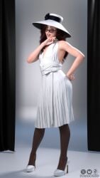 1boy 3d balls brown_hair dress femboy green_eyes high_heels hung_trap laughing laughing_at_viewer long_hair male male_only no_visible_genitalia penis percy_beaumont_(toxiccg3d) pinup smug solo_femboy sundress sunglasses toxiccg3d trap white_dress yaoi