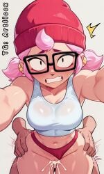 1boy 1girls abs ai_generated ass ass_focus ass_grab big_ass big_butt blonde_hair brawl_stars breasts cum_in_pussy female from_behind front_view glasses hardcore high_resolution highres janet_(brawl_stars) marker navel pink_hair pov prone_bone prone_bone_position raped_female red_ass red_panties red_thong rope rough_sex round_ass sex_from_behind slap_mark surprised tears teeth tied tied_hands tied_up topwear torture tricky_janet_(brawl_stars)