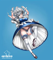 dutch_angle female female_only garter_belt hotbento panties sakuya_izayoi solo stockings touhou upskirt winking