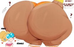 2girls ass ass_focus big_ass bottom_heavy bubble_butt cellulite clothing crop_top fat_ass female female_only freckles gluteal_fold heart-shaped_pupils huge_ass large_ass looking_at_ass mario_(series) massive_ass moonraige princess_daisy princess_peach royalty shorts size_difference tanline thick_ass thick_thighs thunder_thighs wide_hips