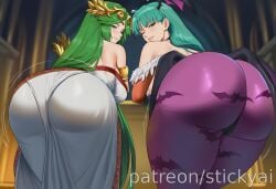 1girls ai_generated anime bat_wings breasts darkstalkers eyes female fit goddess green_hair hair kid_icarus kid_icarus_uprising morrigan_aensland nsfw palutena stickyai succubus vampire_(game)