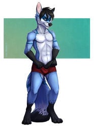 1boy anthro boxers canine clothing digitigrade fox inky_wells knot male male_only mammal pants penis pinup pose solo tazara underwear