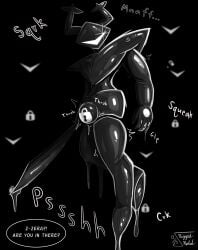 2026 deltarune dialogue dripping glistening glistening_body goo_creature hi_res latex_creature lock_bulge lock_symbol melee_weapon null_bulge riggedreded roaring_knight squeaking sword throbbing undertale_(series) weapon