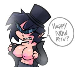 1girls 2026 angry_expression angry_face angry_female big_breasts black_hair black_jacket boobs_out breasts breasts_out female female_only flashing flashing_breasts fnf fnf_mod fnf_mods friday_night_funkin friday_night_funkin_mod frown_eyebrows glasses grey_pants hat itishe jacket jacket_open partially_clothed ph8nt0m pink_nipples shiny_breasts simple_background simple_shading speech_bubble spiky_teeth tagme top_hat white_background