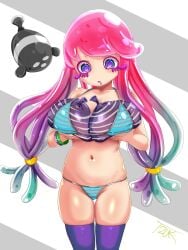 anemone ballons balloon bikini hairband harmony_(splatoon) light-skinned_female light_skin long_hair pink_hair pseudo_hair splatbands t2ukmyjm tied_hair