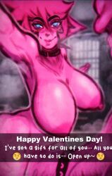 breasts choker cock_ring futa_only futanari gigantic_penis gyzertoast heart-shaped_pupils hourglass_figure huge_breasts huge_cock hyper_penis large_breasts looking_at_viewer naked nude penis penis_bigger_than_body pink_hair pink_skin selfie smile smiling_at_viewer snapchat sophie_(gyzertoast) spiky_hair thin_waist valentine's_day wide_hips
