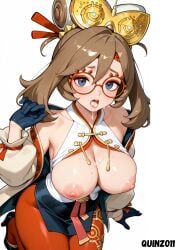 1girls ai ai_art ai_generated artist_logo artist_name black_gloves blue_eyes bluesky_link breasts breasts_out brown_hair cosplay creatures_(company) creatures_inc. crossover crossover_cosplay cum cum_in_mouth cum_on_breasts female female_focus female_only game_freak glasses gloves hair_ornament high_heels looking_at_viewer may_(pokemon) nintendo nipples open_mouth pokemon pokemon_(anime) puffy_sleeves purah_(cosplay) quinzo11 red_glasses red_pants self_upload simple_background tears_of_the_kingdom the_legend_of_zelda the_legend_of_zelda:_tears_of_the_kingdom the_pokemon_company tongue tongue_out white_background