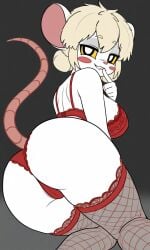 ai_art ai_generated lingerie lorna_(terrible_mouse) mouse_ears mouse_girl mouse_tail pixai presenting_ass smiling_at_viewer terrible_mouse