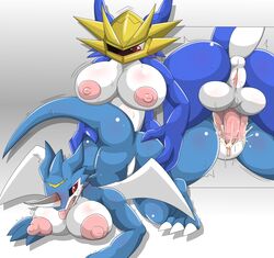 anthro bandai big_breasts blush breasts digimon digimon_(species) dragon exveemon female headgear helmet herm horn intersex magnamon nipples penetration penis pussy pussy_juice red_eyes royal_knights rule63 rule_63 scalie sex type vaginal_penetration