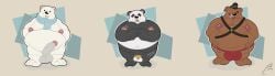 anthro bara bear bondage brown_bear cartoon_network chastity_cage chastity_device english_text erection fur grizzly_(we_bare_bears) grizzly_bear group hi_res ice_bear_(we_bare_bears) jon_noj male male/male mammal panda_(we_bare_bears) smile text trio ursine we_bare_bears white_body white_fur
