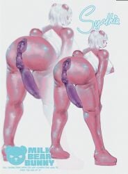 anthro anus ass bear bent_over big_butt bob_cut breasts genitals giant_panda hair herm herm_anthro hi_res intersex intersex_anthro living_sex_doll living_sex_toy living_toy mammal milkbearbunny nipples nude_anthro nude_herm penis pink_body presenting presenting_hindquarters puffy_anus purple_anus purple_penis purple_vulva rear_view simple_background solo synthia_(milkbearbunny) thick_thighs vulva white_background white_body white_hair wide_hips