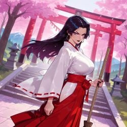 1girls ai_generated balecxi black_hair black_lips black_nails blue_eyes breasts broom cherry_blossom cherry_blossoms clothing curvaceous curvaceous_female curvaceous_figure curvy curvy_figure dappled_sunlight day dutch_angle earrings eyeliner eyeshadow female female_focus fingernails floating_hair hakama hakama_skirt hip_vent holding holding_broom hoop_earrings inviting inviting_to_sex japanese_clothes jewelry kimono large_breasts lips lipstick long_hair long_sleeves looking_at_viewer makeup marvel marvel_comics marvel_rivals miko mountain nail_polish outdoors parted_bangs parted_hair petals presenting presenting_ass presenting_breasts presenting_hindquarters presenting_self psylocke psylocke_(sai)_(vengeance) red_hakama ribbon-trimmed_sleeves ribbon_trim robe rope seductive seductive_look seductive_smile shide shimenawa shrine skirt smile solo stairs standing stone_lantern stone_stairs torii traditional_clothes tree voluptuous voluptuous_female wafuku white_kimono wide_sleeves