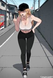 1girls abs ai_generated alternate_version_available anger_vein angry angry_expression artist_name bare_shoulders baseball_cap biceps big_breasts black_footwear black_headwear black_pants blonde-haired_female blonde_female blonde_hair blush breasts brown_eyes chainsaw_man cleavage clothed_female clothing collarbone converse_shoes crop_top day denji_(chainsaw_man) door english_language female female_denji female_only footwear full_body genderswap_(mtf) hand_on_own_hip hat headwear huge_boobs huge_breasts large_breasts long_hair looking_at_another looking_to_the_side messy_hair messy_room middle_finger midriff motor_vehicle muscle muscular muscular_female navel open_mouth outdoors pants power_lines profanity road rule63 rule_63 shaded_face sharp_teeth shoes sidelocks sky sneakers solo solo_female spoken_anger_vein standing street sweat sweaty sweaty_breasts tanakaart tank_top teeth tomboy toned tongue utility_pole vending_machine walking walking_towards_viewer white_sports_bra white_tank_top