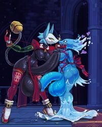 4k absurd_res anthro ass background big_balls big_breasts big_penis bigger_futa bigger_than_earth bigger_than_her_head breasts cat_ears cat_girl cat_tail church deltarune deltarune_chapter_4 digital_media_(artwork) dress furry furry_female futanari hi_res miss_mizzle_(deltarune) moan naked pussy romantic snao spirit tape tasque_manager_(deltarune) water