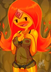 adventure_time areola blush breasts cleavage female fire_elemental fire_hair flame_princess forehead_jewel n3f nipples pussy see-through solo uncensored