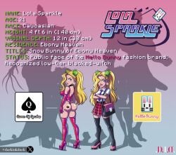 1girls bimbo blacked_waifu_stories blonde_hair bubble_butt character_sheet crossed_arms darkinkduck latex latex_bodysuit light-skinned_female logo lola_sparkle_(darkinkduck) long_hair looking_back miniskirt original_character qos_tattoo queen_of_spades school_uniform schoolgirl shadow slim_waist smaller_female twintails y2k