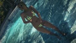 1girls 3d 3dcg absurd_res bare_shoulders barefoot bikini brown_hair brown_hair_female cleavage edited_screencap emotionless_female expressionless female_focus female_only game_cg game_mod highres hitman hitman_world_of_assassination indifferent io-interactive large_breasts long_hair mattiejas mature_female navel oblivious_sexualization ponytail solo_female sophie_lang source_request standing standing_in_pool standing_in_water striped_bikini summer sunglasses tan_skinned_female tinted_eyewear uncaring_female