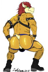 1boy 2015 anthro anus ass boots bowser clothing jockstrap koopa male male_only mario_(series) nintendo nude scalie sekira solo underwear