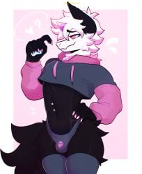 2024 anthro border bulge clothes crop_top cropped_hoodie digital_art dragon femboy fictional_species flake_(goop_original) fur furred_dragon goop_original hand_on_hip hoodie male paggi_outfit simple_background solo solo_male suggestive topwear twink white_body white_border white_fur