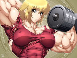 weights rentb gundam female muscles muscular muscular_female hair blonde_hair breasts