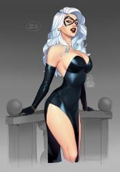 armpit_peek armwear bare_legs bare_shoulders bare_thighs big_breasts black_cat_(marvel) black_clothing black_gloves bracelet breasts cleavage commission domino_mask dress earrings eyelashes felicia_hardy gloves grey_eyes hot hot_girl large_breasts legs light-skinned_female light_skin lips looking_at_viewer marvel marvel_comics mask masked masked_female pretty pretty_girl red_lipstick sfw shoulders skull_fraxr spider-man_(series) thighs thin thin_female thin_waist white_hair