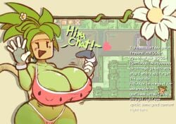 bunsandnoble 1girls big_breasts blaster_master blush breasts bursting_breasts cleavage clothing female gameplay_mechanics gloves green_body green_skin huge_breasts kanna_(blaster_master) livestream chat chat_box plant plant_girl plantie solo solo_female erect_nipples erect_nipples_under_clothes panties controller