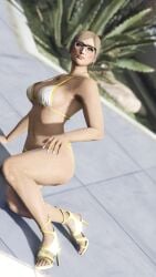 hyperspacedude grand_theft_auto_online grand_theft_auto gta_online_female_character mature_woman beautiful_woman 3d 3dcg game_cg edited_screencap rockstar_editor highres absurd_res content_smile happy_female modeling necklace bikini white_bikini summer solo_female female_only unbothered navel ass posing high_heels 1girls source_request