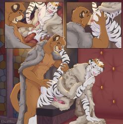all_fours anal anal_penetration anthro anus athletic athletic_anthro athletic_male backsack balls butt clothed clothing comic cougar crown darkthorns digital_media_(artwork) duo ear_piercing ear_ring erection eyes_closed felid feline fingers from_behind_position fur genitals hair half-closed_eyes hand_on_butt hand_on_penis handjob headgear hi_res holding_tail humanoid_genitalia humanoid_penis king licking licking_lips licking_own_lips looking_pleasured lying male male/male male_penetrated male_penetrating male_penetrating_male male_rimmed male_rimming male_rimming_male mammal narrowed_eyes nipples nude on_back one_eye_closed one_page_comic open_clothing open_robe oral pantherine penetration penile penis piercing rimming ring_piercing robe royalty self_lick sex smile spread_legs spreading standing standing_sex tail teeth tiger tongue tongue_out