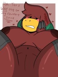 absurd_res anthro big_breasts bikini blush breasts clothing enderbendr female genitals hi_res mammal microsoft minecraft mojang red_body samantha_(endrslendr) simple_background slightly_chubby smile sniffer_(minecraft) solo spread_legs spreading swimwear text thick_thighs two-piece_swimsuit vulva xbox_game_studios