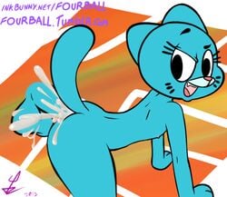 2015 4ball anal anthro balls blue_fur cat cum disembodied_penis duo faceless_male feline female fourball fur furry gumball_watterson mammal nicole_watterson open_mouth penetration penis sex solo_focus teeth the_amazing_world_of_gumball tongue