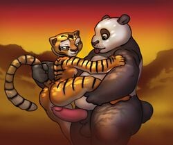 2015 anthro balls bear breasts dreamworks erection feline female frottage fur furry fuzzamorous kung_fu_panda male master_tigress nude panda penis po po_xiao_ping pussy sex tiger