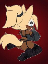 sonic_(series) sonic_the_hedgehog_(series) sonic_the_hedgehog_(comics) sonic_the_hedgehog_(idw) idw_publishing whisper_the_wolf genyacero wolf wolf_girl wolf_ears wolf_tail canine canid canis 1girls solo anthro furry furry_female female brown_fur blonde_hair blonde_female blonde blonde-haired_female blonde_hair_female ponytail ponytail_female gloves lingerie black_lingerie lingerie_only leggings ass blush blushing blushing_profusely blushing_female blue_eyes 2026 digital_media_(artwork) digital_drawing_(artwork) digital_art 2d 2d_(artwork) 2d_artwork tagme