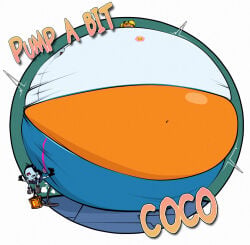 air_inflation big_belly black_gloves box coco_bandicoot crash_(series) crash_bandicoot_(series) crash_twinsanity duo hose hose_inflation inflated inflation inflation_fetish naughty_dog nina_cortex pump secretstarroom sony_corporation sony_interactive_entertainment text