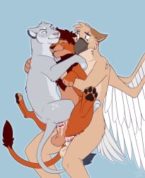 absurd_res anal anal_penetration anthro anthro_on_feral anthro_penetrating anthro_penetrating_feral avian balls beak bestiality bird bisexual bodily_fluids caraluca cum cum_from_ass cum_from_vagina cum_in_ass cum_in_vagina cum_inside digital_media_(artwork) erection eyes_closed feathered_wings feathers feet felid female female_penetrated feral feral_on_feral feral_penetrated feral_penetrating feral_penetrating_feral fur genital_fluids genitals group group_sex hi_res holding_partner interspecies lion lucky_pierre male male/female male/male male_penetrated male_penetrating male_penetrating_female male_penetrating_male mammal nude pantherine pawpads paws penetration penile penile_penetration penis penis_in_vagina sex simple_background size_difference smile spread_legs spreading standing standing_sex tail threesome toes trio vaginal vaginal_penetration wings