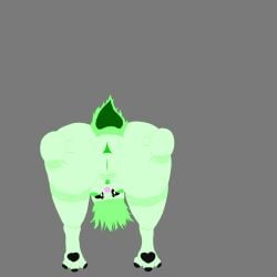 3_toes anthro anus bent_over black_eyes butt eggdroptheclown feet female fur genitals green_anus green_body green_fur green_hair green_tail green_tongue green_vulva hair heart_pawpads hi_res looking_back multi_eye pawpads solo spread_butt spreading standing tail toes tongue trans_(lore) trans_woman_(lore) vulva zeepa_zorpadon