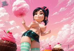 vanellope_von_schweetz topless sweet candy cottondandy cameltoe chocolate cupcake sploosh puffy_nipples cute cute_face ai_generated ai_assisted patreon taozaru