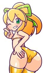 1girls ass big_ass bikini blonde_hair capcom female female_only furii_(artist) golden_bikini light-skinned_female mega_man roll solo