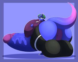 2026 absurd_res anthro anus balls big_anus big_balls big_breasts big_butt big_nipples big_penis big_tail black_bottomwear black_clothing black_pants blue_background blue_body blue_border blue_eyelids blue_hair blue_penis blue_tail border bottomwear bottomwear_down breasts busty_boy_(lore) butt cel_shading claws clothed clothing colored digital_media_(artwork) emotionless genitals glans green_eyes green_hair gynomorph hair hand_on_breast hand_on_own_breast hi_res hoodie huge_anus huge_balls huge_breasts huge_butt huge_nipples huge_penis huge_tail hyper hyper_anus hyper_balls hyper_breasts hyper_butt hyper_genitalia hyper_nipples hyper_penis intersex kuroyami lizard looking_at_viewer looking_back looking_back_at_viewer male_(lore) marco_(reathe) multicolored_hair nipple_outline nipples outline pants pants_down partially_clothed penis pink_tail purple_anus purple_clothing purple_glans purple_hoodie purple_topwear reptile scalie shaded simple_background solo tail tight_clothing toe_claws topwear two_tone_tail vein veiny_penis white_claws white_outline white_toe_claws