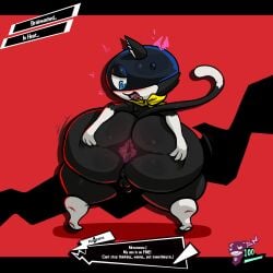 1:1 abstract_background absurd_res anthro atlus backsack balls bodily_fluids brainwashing butt dialogue_box domestic_cat drooling english_text felid feline felis gameplay_mechanics genitals gui health_bar hi_res in_heat looking_back male mammal mask megami_tensei monana-yo1 morgana_(persona) open_mouth penis persona_(series) persona_5 presenting presenting_hindquarters saliva scarf sega shocked shortstack shortstack_male small_penis solo spread_butt spreading standing status_effect text tuxedo_cat warmth wearing_mask