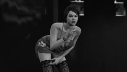 1girls 3d 3dcg absurd_res absurd_resolution bare_shoulders braless cigarette cigarette_in_hand cleavage collarbone content_smile dress female_only femsub fishnet_stockings fishnet_thighhighs game_cg grand_theft_auto grand_theft_auto_online grand_theft_auto_v greyscale gta_prostitute high_resolution large_breasts leaning_forward looking_at_viewer mature_female mature_woman minidress no_bra posing prostitute prostitution remyras rockstar_editor short_hair short_hair_female smoking_cigarette teasing teasing_viewer unbothered unnamed_character