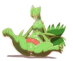 blush breasts cum cum_on_breasts cum_on_face edit eyewear female glasses kajinchu nintendo nude pince-nez pokemon pokemon_(species) pussy sceptile solo uncensored video_games