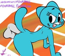 2015 4ball anal anthro balls blue_fur disembodied_penis duo feline female fourball fur furry male mammal nicole_watterson open_mouth penetration penis sex solo_focus straight teeth the_amazing_world_of_gumball tongue