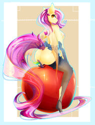 2015 abstract_background anthro ass back breasts clothed clothing equine female flutterbat_(mlp) friendship_is_magic hair koveliana legwear long_hair looking_at_viewer mammal my_little_pony nipples pink_hair pussy royaltride skimpy solo sparkles sparkly stockings straight_hair underwear wings