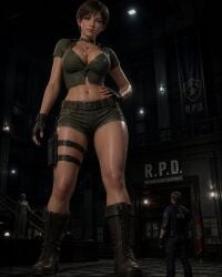 1boy 1girls ai_generated big_boobs big_breasts boobs breasts brown_hair brown_hair_female brunette brunette_hair capcom clothed clothed_female clothed_male female female_focus giant_female giant_woman giantess large_boobs large_breasts leon_scott_kennedy light-skinned_female light-skinned_male light_skin male rebecca_chambers resident_evil thick_thighs thighs tummy y-worlds