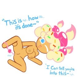 1girls anal anal_beads anal_insertion belly_button birthday birthday_cake_cookie breasts codestraws completely_nude_female cookie_run cookie_run_ovenbreak dialogue heart-shaped_pupils laying_down laying_on_side light-skinned_female looking_at_viewer loving_it moaning moaning_in_pleasure one_eye_closed onomatopoeia pussy simple_background spread_legs talking_to_viewer white_background